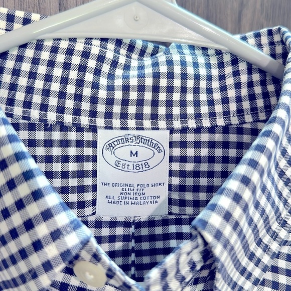 MENS MEDIUM BROOKS BROTHERS FRIDAY POPLIN BUTTON DOWN BLUE GINGHAM PERFECT - Picture 3 of 3